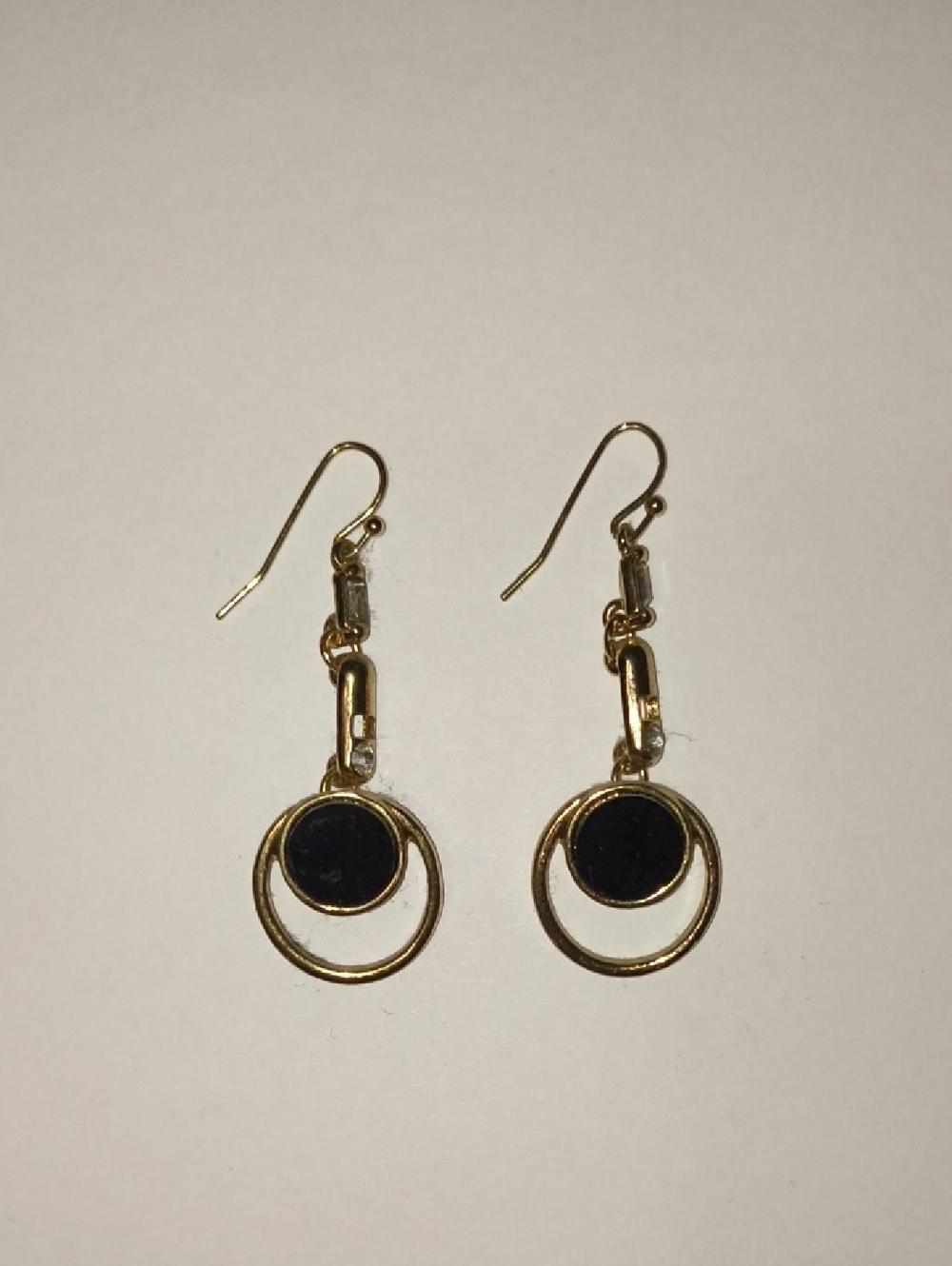 Gold-Tone Drop Earrings with Black Disc Accent - Women Jewelry